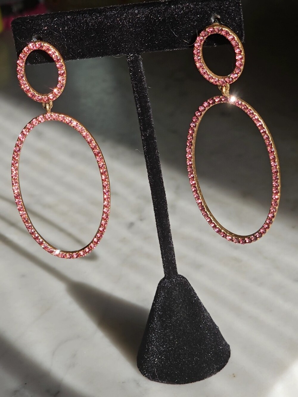 JCREW Pink Crystals Encrusted Hanging Hoop Earrings NWOT
